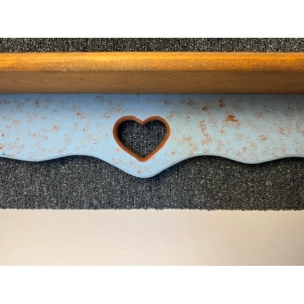 Vintage Wood Heart Cutout Wall Shelf Blue Distressed Country Cottagecore GUC - Picture 2 of 9